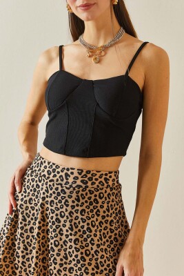 Siyah Balenli & Askılı Crop Bluz 5YXK2-48340-02 - XHAN