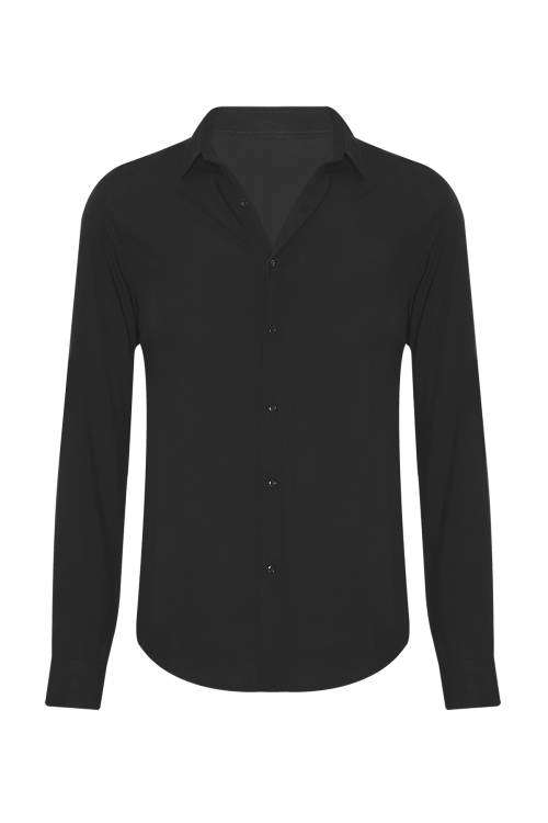 XHAN - Siyah Basic Düğmeli Salaş Gömlek 2YXE2-45985-02