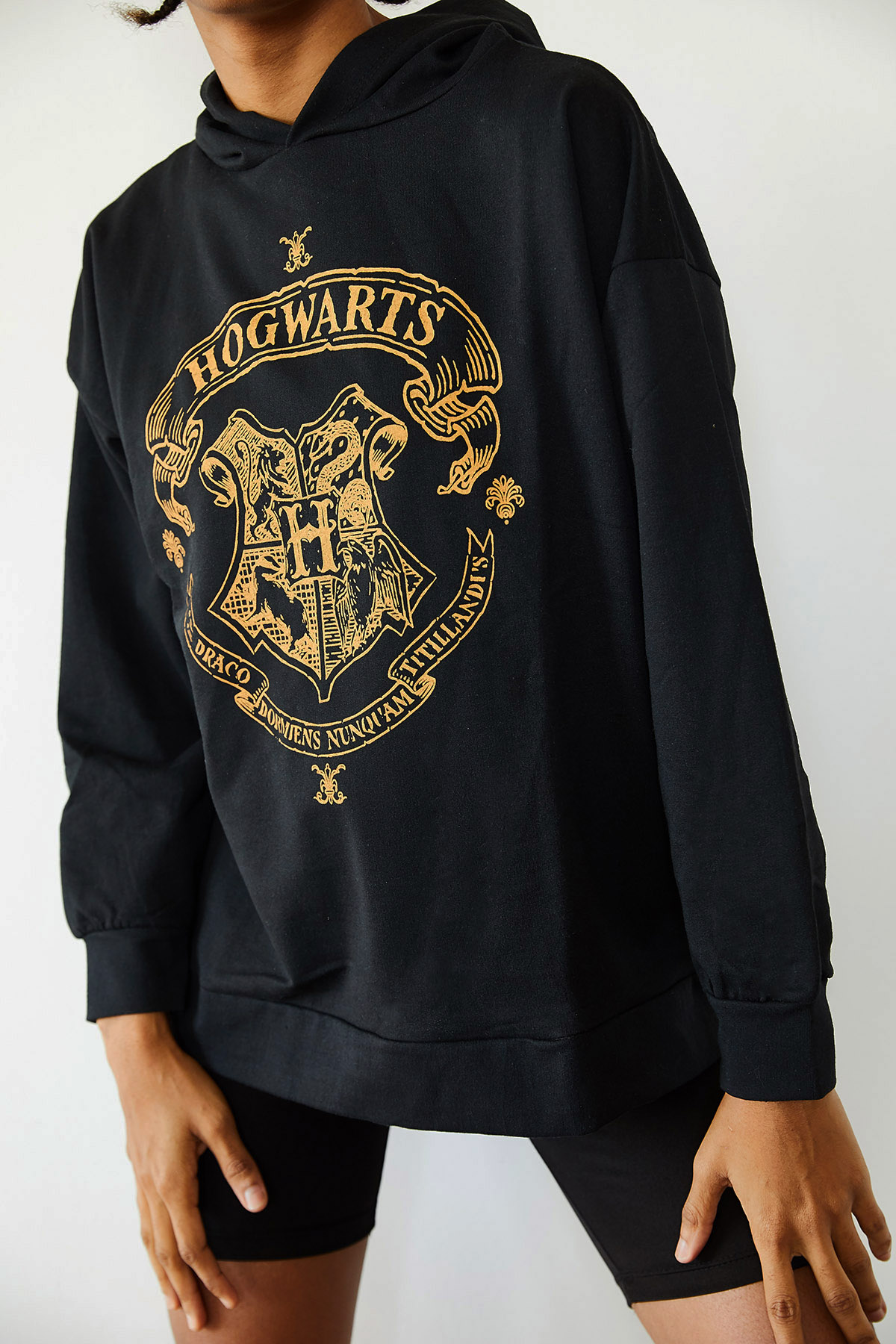 XHAN - Siyah Baskılı Kapüşonlu Sweatshirt 1KXK8-44691-02