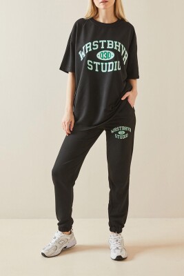 Siyah Baskılı Oversize Eşofman Takımı 5YXK8-48086-02 