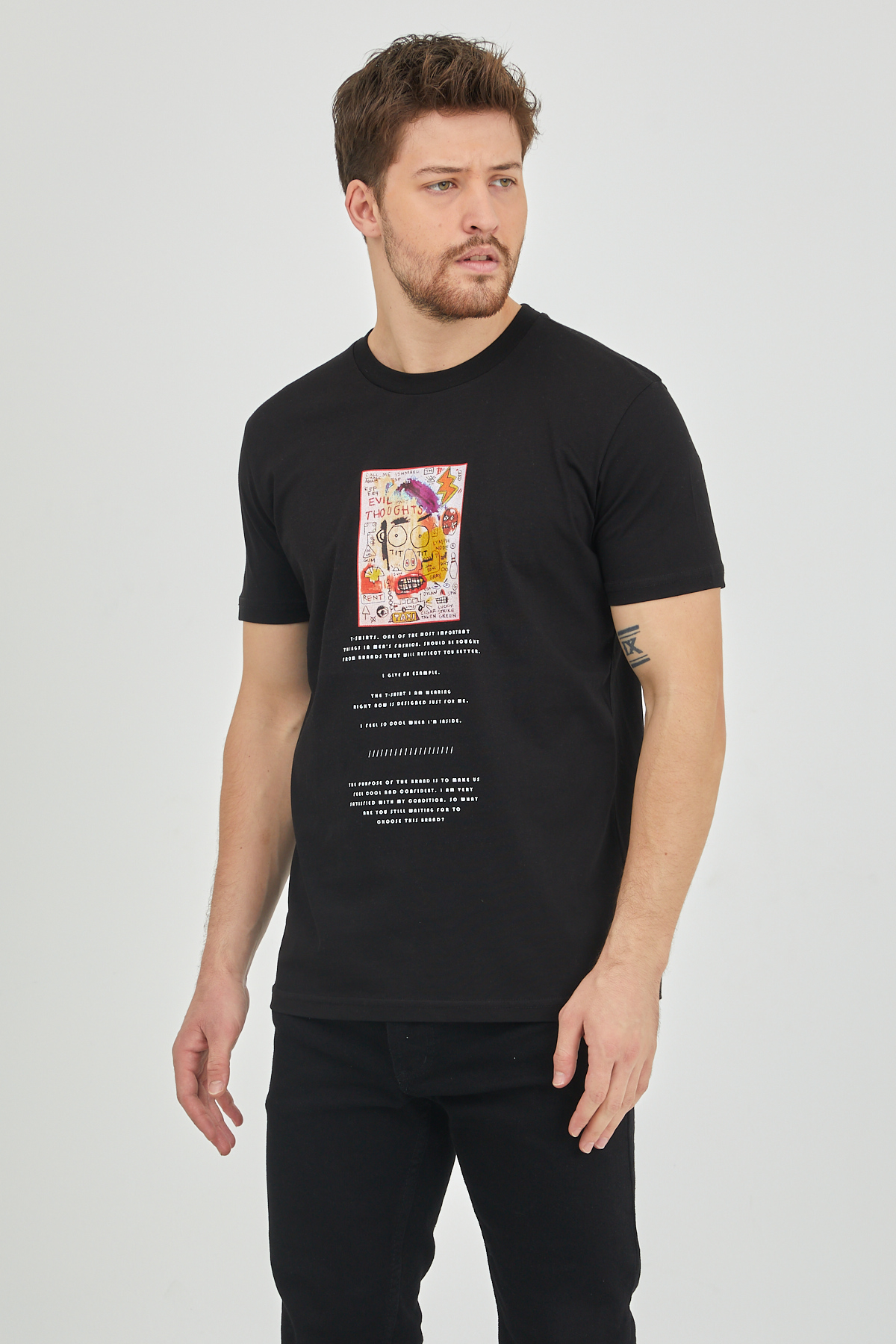 XHAN - Siyah Baskılı T-Shirt 1KXE1-44623-02