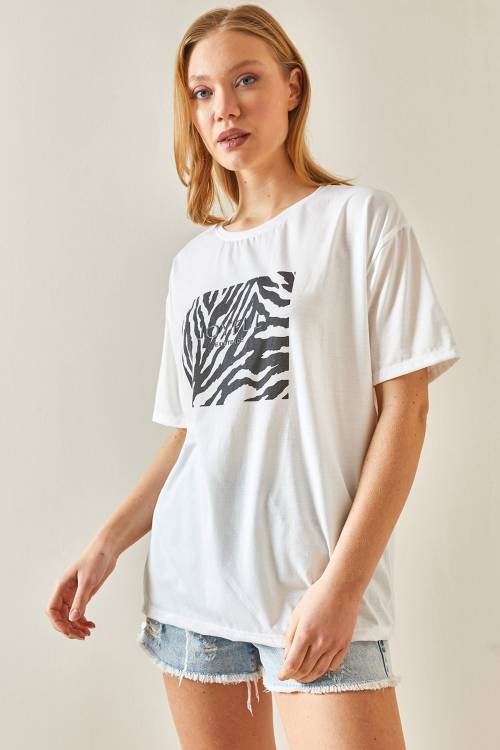 Siyah Bisiklet Yaka Baskılı Oversize Tişört 4KXK1-47924-02 - 3
