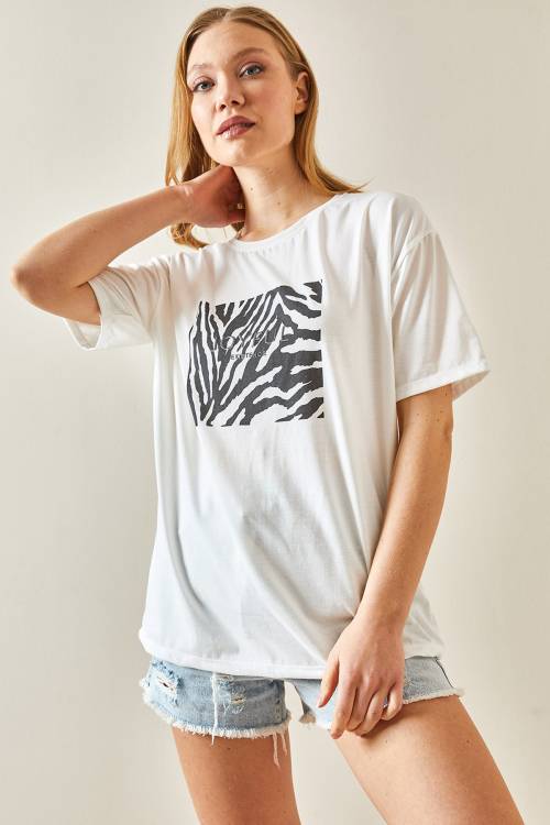 Siyah Bisiklet Yaka Baskılı Oversize Tişört 4KXK1-47924-02 - 4