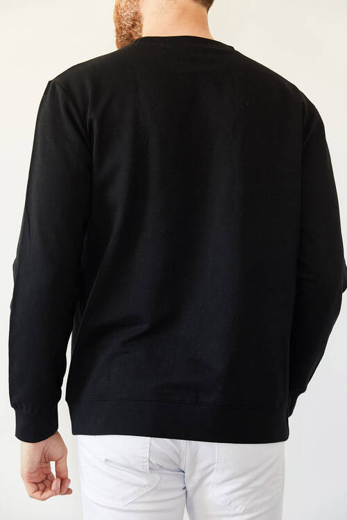 Siyah Bisiklet Yaka İki İplik Şardonsuz Basic Sweatshirt 0YXE8-44092-02 - 2