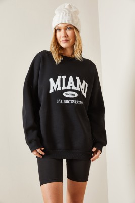 Siyah Bisiklet Yaka & Şardonlu Oversize Sweatshirt 4KXK8-47718-02 - 6