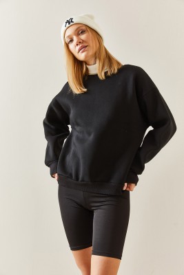 Siyah Bisiklet Yaka Şardonlu Oversize Sweatshirt 4KXK8-47743-02 - 3