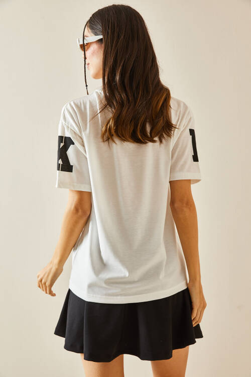 Siyah Bisiklet Yaka Yazılı Oversize Tişört 5YXK1-48384-02 - 6