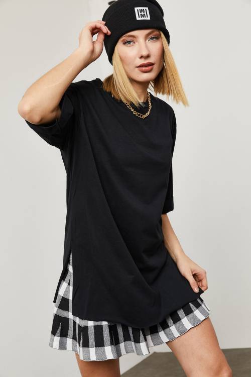 XHAN - Siyah Boyfriend Basic T-Shirt 2YXK1-46087-02