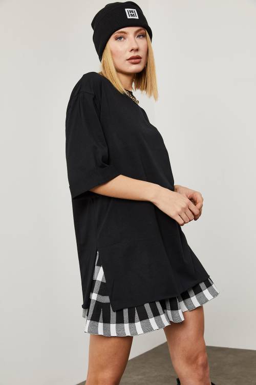 Siyah Boyfriend Basic Tişört 2YXK1-46087-02 - 2