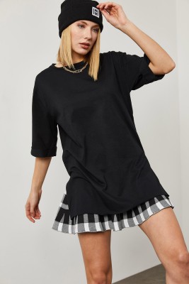 Siyah Boyfriend Basic Tişört 2YXK1-46087-02 - 3