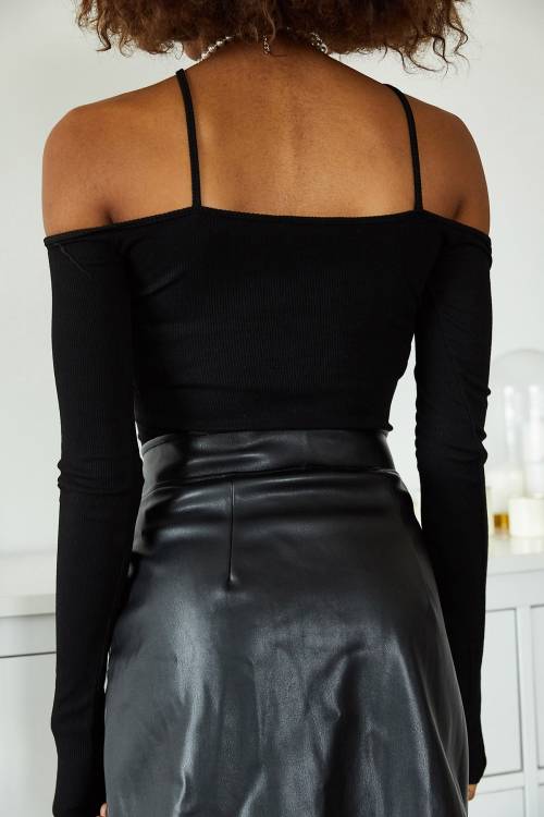 Siyah Çapraz Boyun Detaylı Bluz 1YXK1-44931-02 - 6