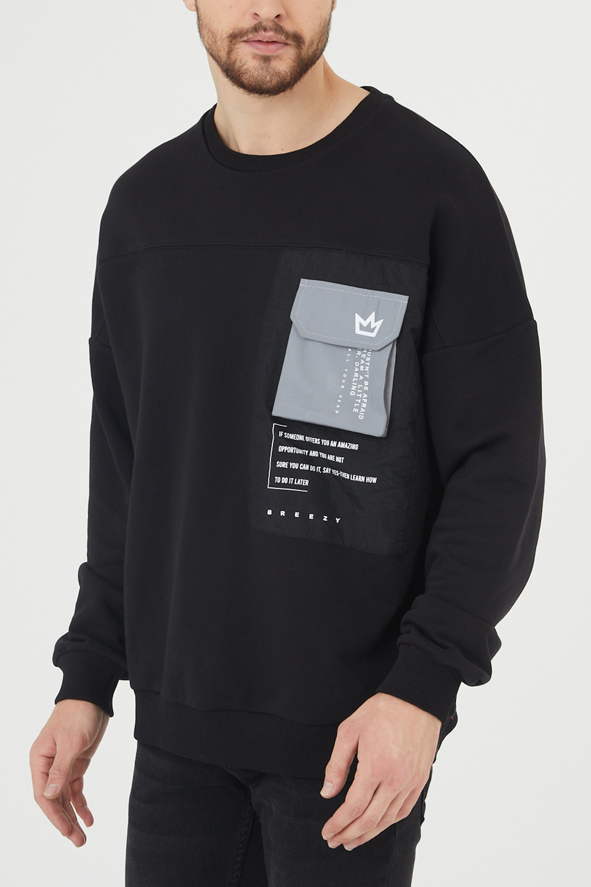 Siyah Cep Detaylı Sweatshirt 1KXE8-44395-02 - 1
