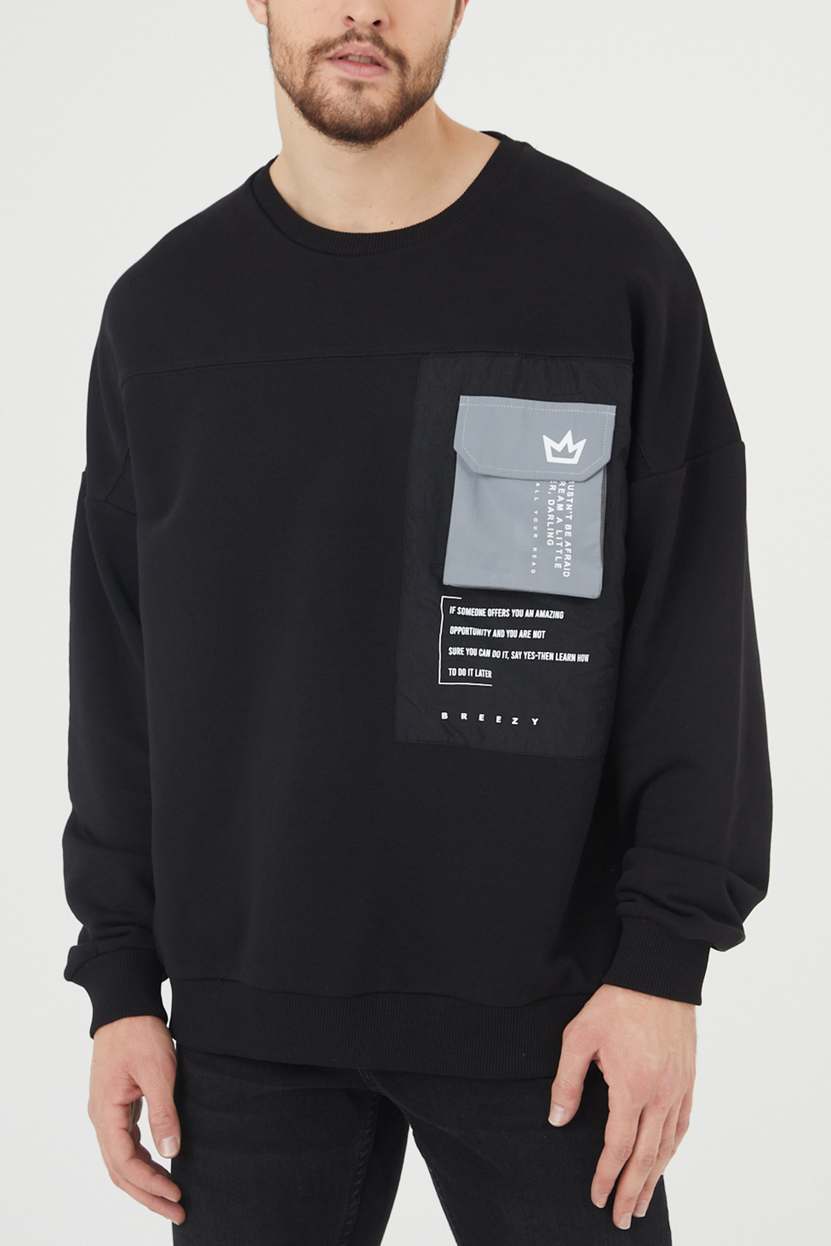 Siyah Cep Detaylı Sweatshirt 1KXE8-44395-02 - 3