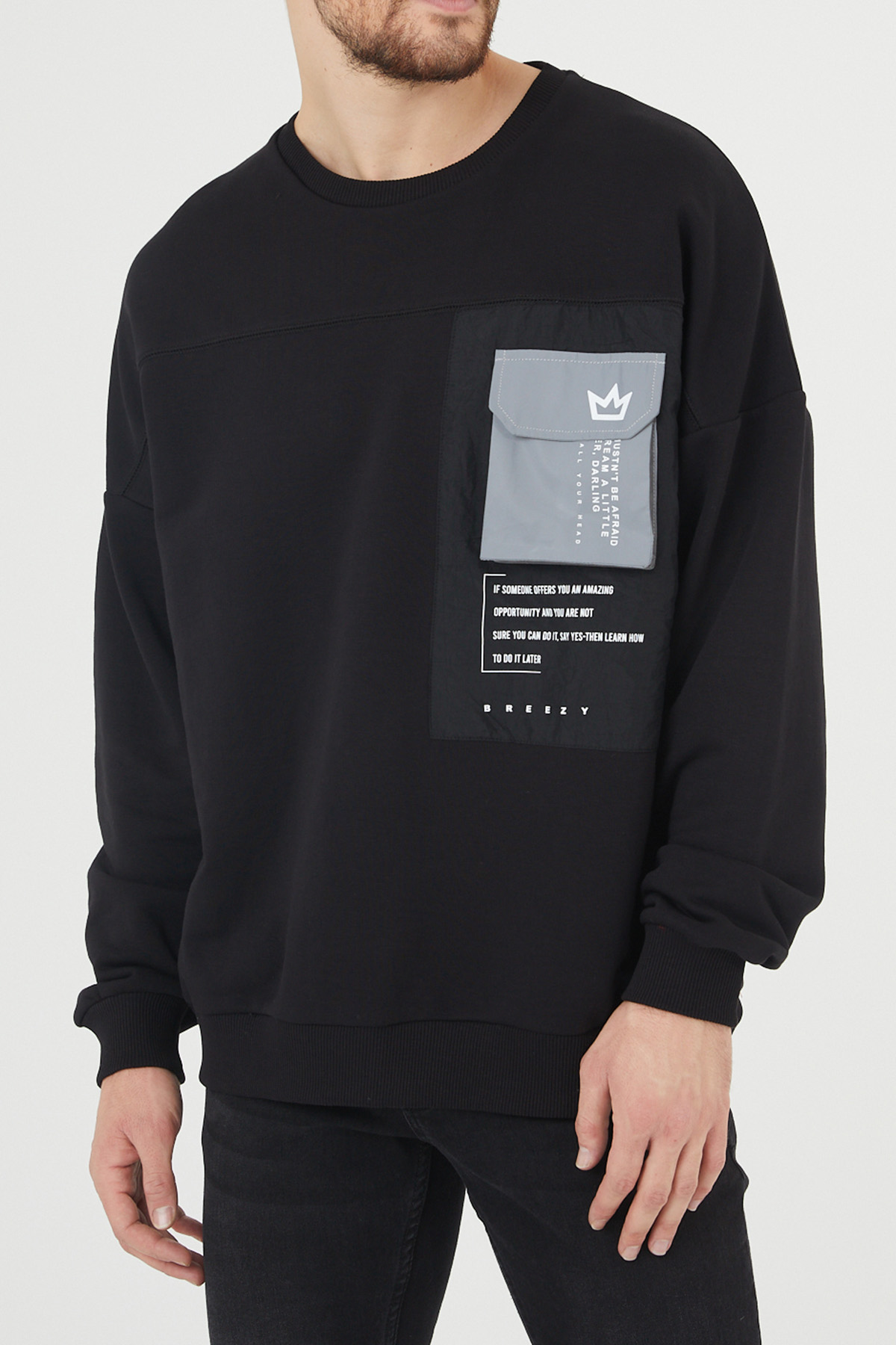 Siyah Cep Detaylı Sweatshirt 1KXE8-44395-02 - 4