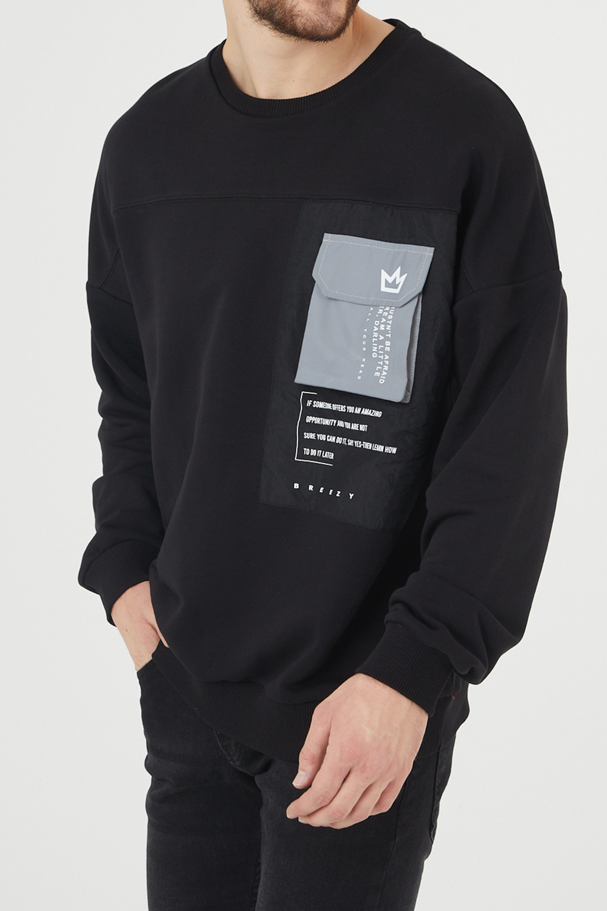 Siyah Cep Detaylı Sweatshirt 1KXE8-44395-02 - 5
