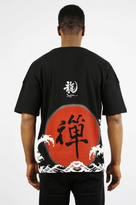 Siyah Chinese Baskılı Oversize Tişört 1YXE1-44910-02 - XHAN