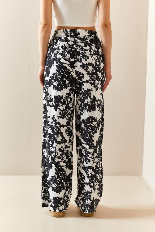 Siyah Çiçek Desenli Salaş Pantolon 3YXK5-47334-02 - 4
