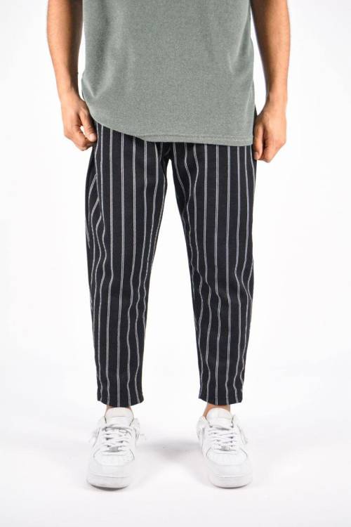 XHAN - Siyah Çizgili Desen Relaxed Pantolon 3YXE5-46972-02