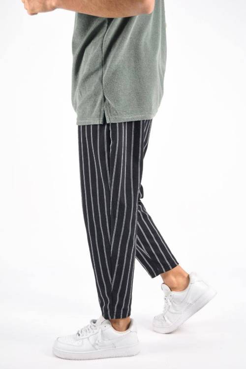 Siyah Çizgili Desen Relaxed Pantolon 3YXE5-46972-02 - 3