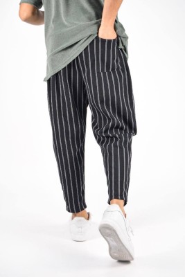 Siyah Çizgili Desen Relaxed Pantolon 3YXE5-46972-02 - 4