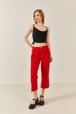 Siyah Degaje Yaka Yanı Büzgülü Crop Bluz 3YXK2-46885-02 