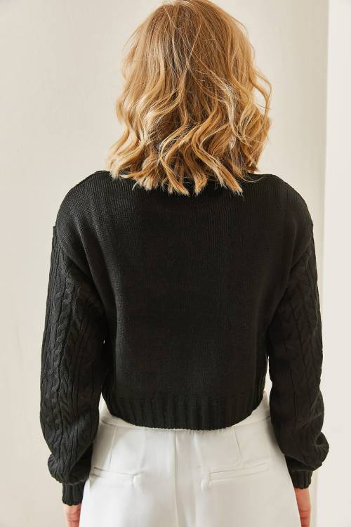 Siyah Delikli Crop Kazak 3YXK3-47506-02 - 7