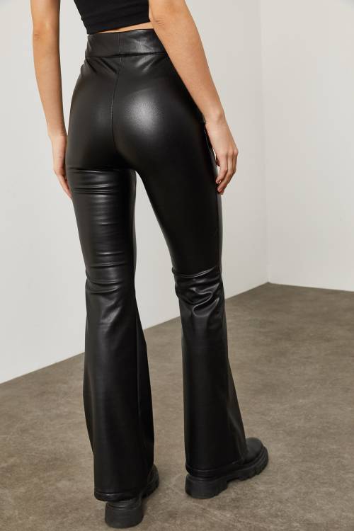 Siyah Deri İspanyol Paça Pantolon 2KXK5-45581-02 - 8