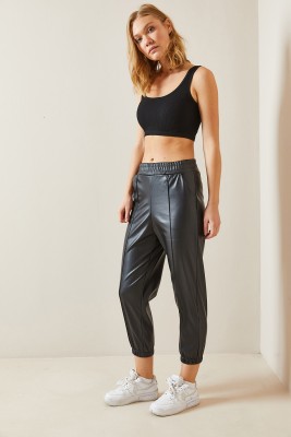 Siyah Deri Jogger Pantolon 4KXK5-47727-02 - 4