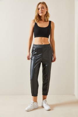 Siyah Deri Jogger Pantolon 4KXK5-47727-02 - 5
