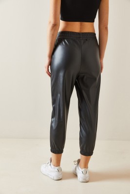 Siyah Deri Jogger Pantolon 4KXK5-47727-02 - 6