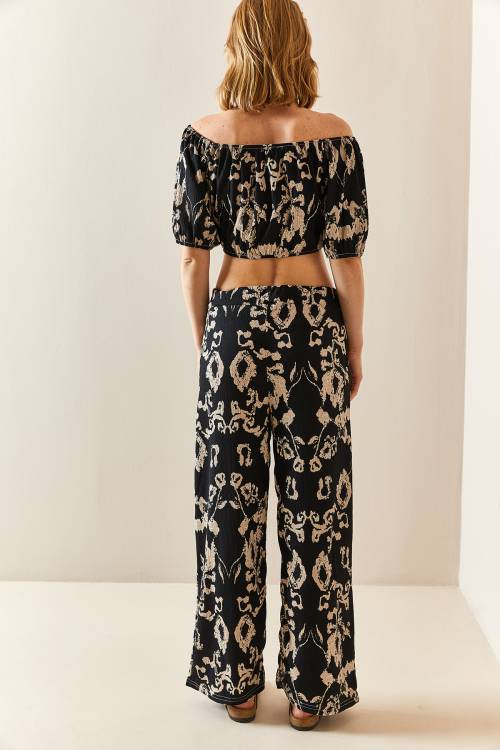 Siyah Desenli & Dokulu Crop İkili Takım 3YXK8-47340-02 - 4