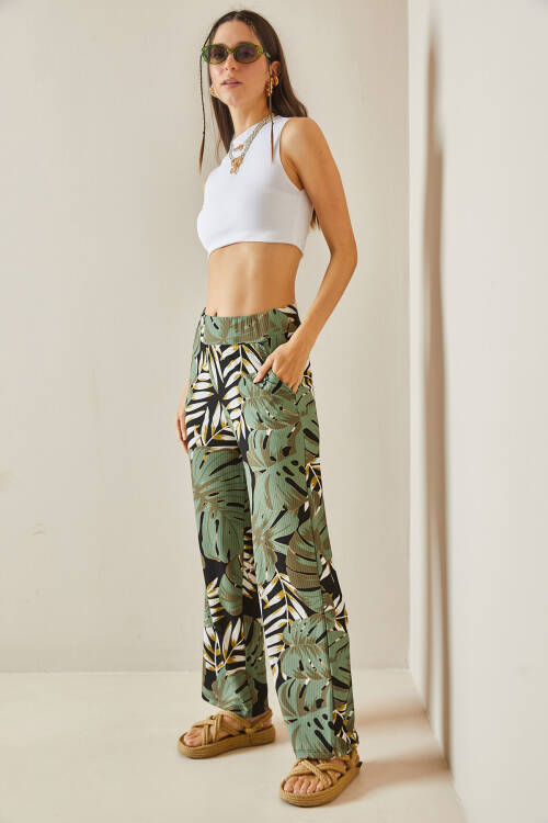 Siyah Desenli Fitilli Bol Paça Pantolon 5YXK5-48614-02 - 2