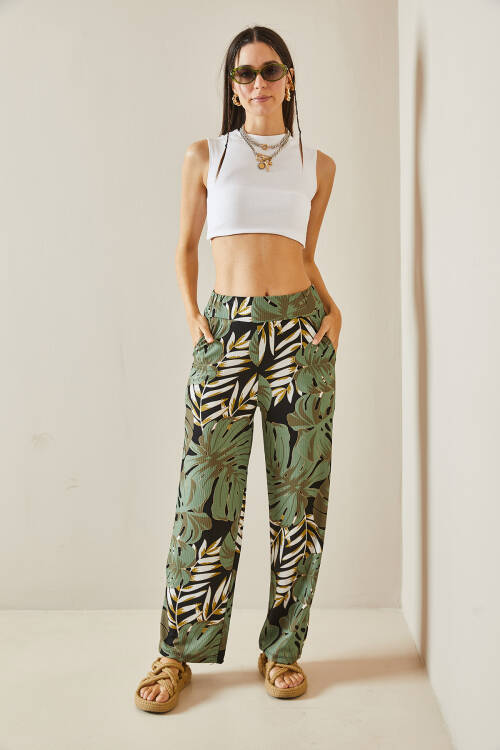 Siyah Desenli Fitilli Bol Paça Pantolon 5YXK5-48614-02 - 3