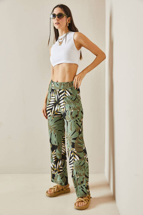 Siyah Desenli Fitilli Bol Paça Pantolon 5YXK5-48614-02 - 5