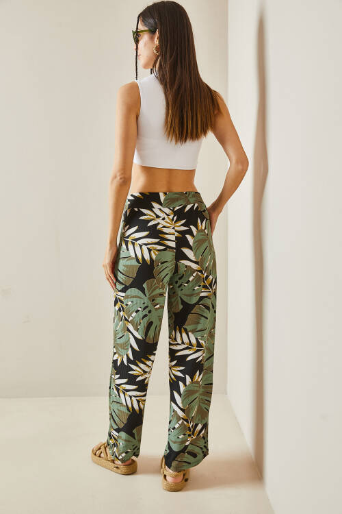 Siyah Desenli Fitilli Bol Paça Pantolon 5YXK5-48614-02 - 6