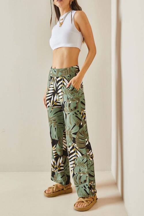 Siyah Desenli Fitilli Bol Paça Pantolon 5YXK5-48614-02 - 1