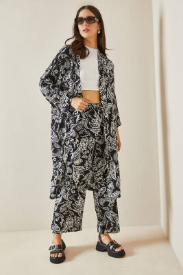 Siyah Desenli Kimono Takım 5YXK8-48669-02 - 2