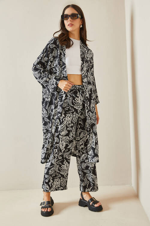 Siyah Desenli Kimono Takım 5YXK8-48669-02 - 2