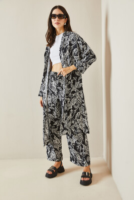 Siyah Desenli Kimono Takım 5YXK8-48669-02 - 3
