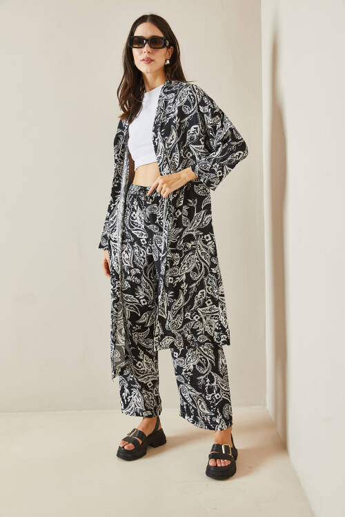 Siyah Desenli Kimono Takım 5YXK8-48669-02 - 3