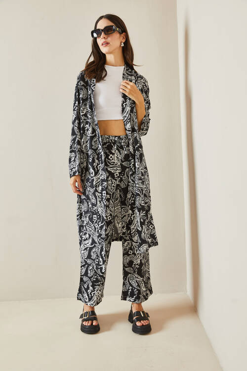 Siyah Desenli Kimono Takım 5YXK8-48669-02 - 4