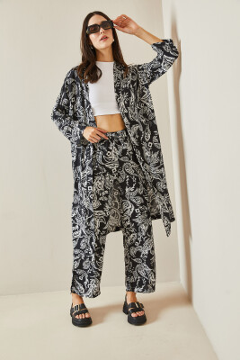 Siyah Desenli Kimono Takım 5YXK8-48669-02 - 5