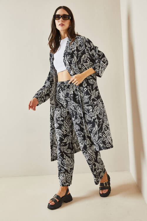 Siyah Desenli Kimono Takım 5YXK8-48669-02 - 6