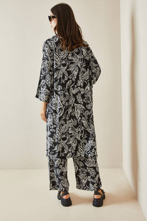 Siyah Desenli Kimono Takım 5YXK8-48669-02 - 7