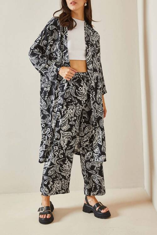 Siyah Desenli Kimono Takım 5YXK8-48669-02 - 1