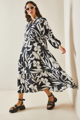 Siyah Desenli Maxi Elbise 5YXK6-48504-02 - 2