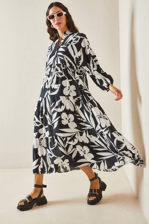 Siyah Desenli Maxi Elbise 5YXK6-48504-02 - 2