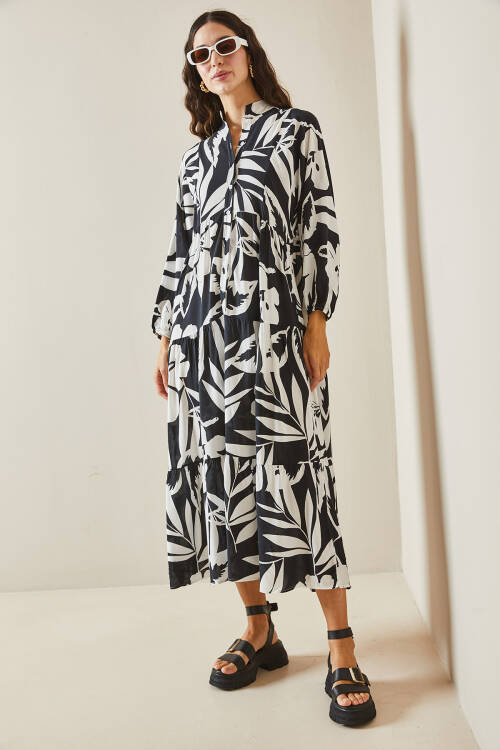 Siyah Desenli Maxi Elbise 5YXK6-48504-02 - 3