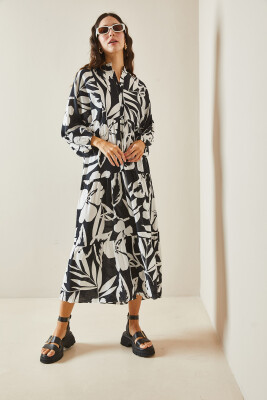 Siyah Desenli Maxi Elbise 5YXK6-48504-02 - 4