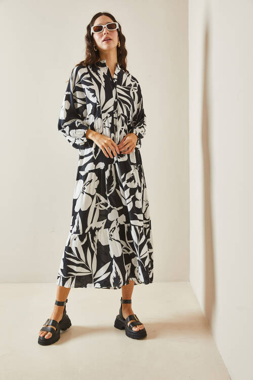Siyah Desenli Maxi Elbise 5YXK6-48504-02 - 4